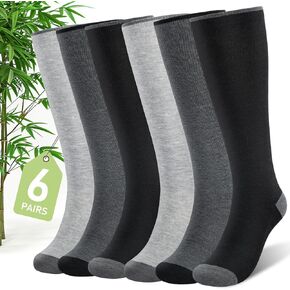 Bamboo Viscose Compression Socks for Women & Men (6 Pairs) 20-30 mmHg Knee High Support for Nurses Travel Pregnant