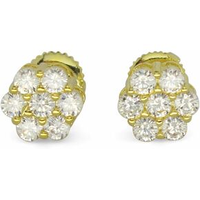 14k Gold Plated Cluster Cz Studs Mens Womens Iced Up Screw Back HipHop Earrings