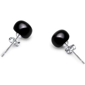 Freshwater Grey Black Pearl Earrings for Women,925 Sterling Silver Pearl Stud Earrings Hypoallergenic for Sensitive Ear