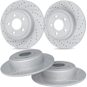 R1 Concepts Front Rear Brake Rotor Kit |Brake Rotors| Brake Disc |Drilled and Slotted|fits 2008-2020 INFINITI G37, Q60; Nissan 350Z, 370Z