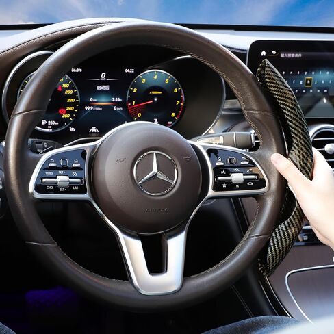 Car Steering Wheel Cover Set Carbon Fiber Upgraded Shock Absorption and Anti Slip Lining, Ultra-Thin and Sweat Absorbing (Yellow Black) in Kuwait