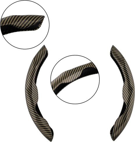 Car Steering Wheel Cover Set Carbon Fiber Upgraded Shock Absorption and Anti Slip Lining, Ultra-Thin and Sweat Absorbing (Yellow Black) in Kuwait