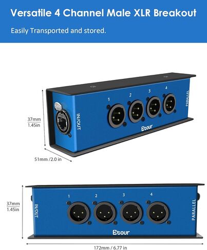 محول Etour 4 قنوات 3-Pin XLR أنثى - مستقبل ثعبان متعدد الشبكات Cat6 مدمج - للمرحلة الحية، تسجيل الاستوديو المنزلي - قنوات XLR، AES، DMX عبر كابل إيثرنت RJ45 Cat5/Cat6 in Kuwait