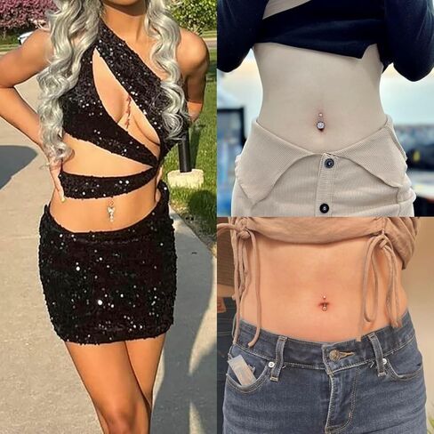 10 قطع 14 جرام حلقات زر البطن الجراحية من الفولاذ للنساء حلقات البطن المتدلية اللطيفة حلقات السرة CZ الفرس فراشة زهرة البطن ثقب المجوهرات حزمة in Kuwait