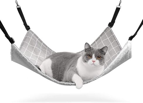 ComSaf Reversible Cat Hammock, Breathable Pet Cage Hammock with Adjustable Straps and Metal Hooks, Double-Sided Hanging Pet Hammock Bed for Cats, Ferret, Puppy, Other Small Animals, 22 x 18.5 inch in Saudi Arabia