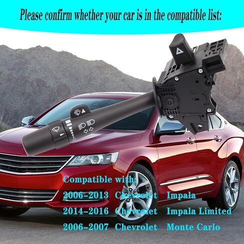 مفتاح إشارة الانعطاف الأمامي متوافق مع 2006-2013 Chevy Impala 2014-2016 Chevy Impala Limited 2006-2007 Chevy Monte Carlo استبدال لـ: 15289426 10349752 D6205E in Saudi Arabia