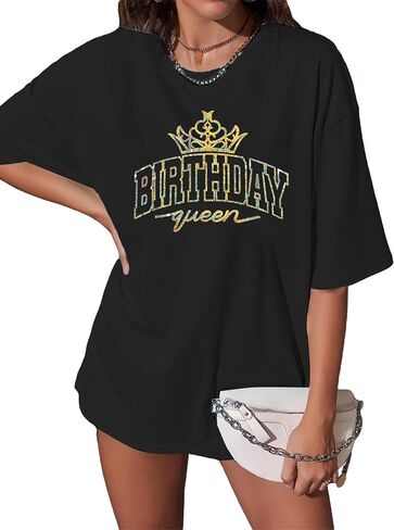 ASTANFY Oversized My Birthday Shirt: Birthday Gifts for Women Party Tops Sparkle Shirt Graphic Tees Short Sleeve in Saudi Arabia