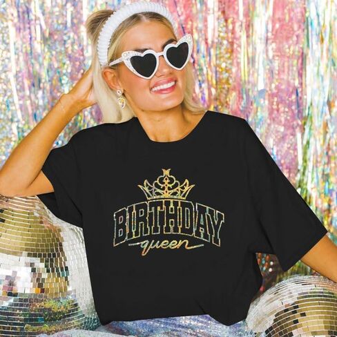 ASTANFY Oversized My Birthday Shirt: Birthday Gifts for Women Party Tops Sparkle Shirt Graphic Tees Short Sleeve in Saudi Arabia