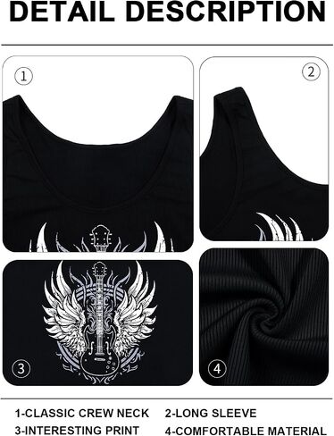 Country Music Concert Shirts Women: Nashville Music City Tank Tops Rock Band Shirt Vintage Guitar Wings Sleeveless Tops in Saudi Arabia