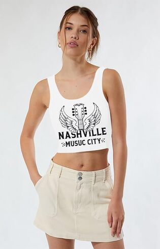 Country Music Concert Shirts Women: Nashville Music City Tank Tops Rock Band Shirt Vintage Guitar Wings Sleeveless Tops in Saudi Arabia