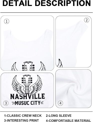 Country Music Concert Shirts Women: Nashville Music City Tank Tops Rock Band Shirt Vintage Guitar Wings Sleeveless Tops in Saudi Arabia