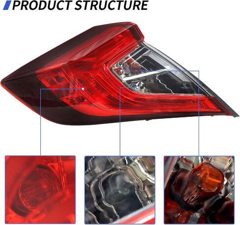 Tail Light Compatible With 2016-2021 Honda Civic 4-Door Sedan Red Clear Tail Light Outer Passenger Right Replacement in Saudi Arabia