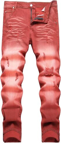 HENGAO Men's Ripped Jeans Slim Fit Stretch Straight Fit Denim Pants in Saudi Arabia