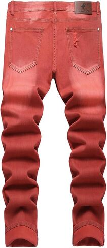 HENGAO Men's Ripped Jeans Slim Fit Stretch Straight Fit Denim Pants in Saudi Arabia