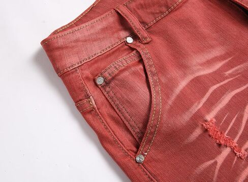 HENGAO Men's Ripped Jeans Slim Fit Stretch Straight Fit Denim Pants in Saudi Arabia
