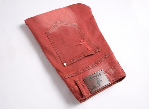 HENGAO Men's Ripped Jeans Slim Fit Stretch Straight Fit Denim Pants in Saudi Arabia