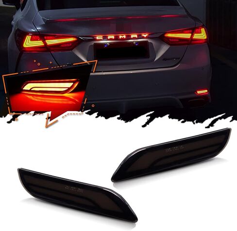 Smoked Lens Full LED Bumper Reflector Lights Compatible With 2018-up Toyota Camry, Function as Tail, Brake & Rear Fog Lamps in Kuwait