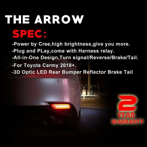 Smoked Lens Full LED Bumper Reflector Lights Compatible With 2018-up Toyota Camry, Function as Tail, Brake & Rear Fog Lamps in Kuwait