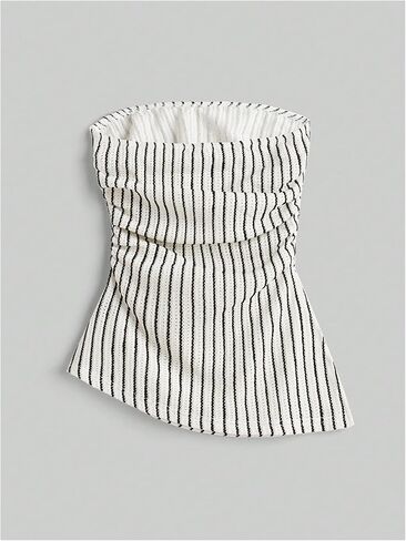 GORGLITTER Women's Ruched Asymmetrical Hem Strapless Top Sleeveless Textured Bandeau Tube Tops in Kuwait