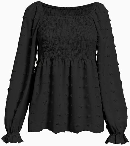 بلوزة Flamingals النسائية ذات الرقبة المربعة المكشكشة المكشكشة Smocked Peplum أنيقة بأكمام طويلة بلوزة قميص in Kuwait