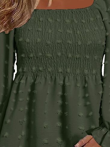 بلوزة Flamingals النسائية ذات الرقبة المربعة المكشكشة المكشكشة Smocked Peplum أنيقة بأكمام طويلة بلوزة قميص in Kuwait