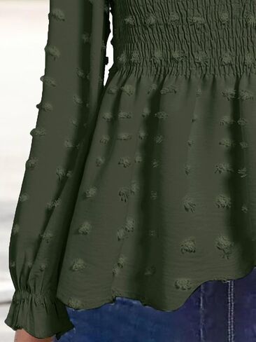 بلوزة Flamingals النسائية ذات الرقبة المربعة المكشكشة المكشكشة Smocked Peplum أنيقة بأكمام طويلة بلوزة قميص in Kuwait