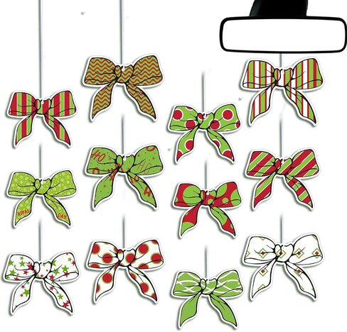 12 قطعة من معطرات هواء السيارة لعيد الميلاد باللون الأخضر الليموني مع عقدة على شكل فيونكة للسيارات معطرة للسيارات وحلي معلقة لتزيين شجرة عيد الميلاد وإكسسوارات السيارات الداخلية in Kuwait