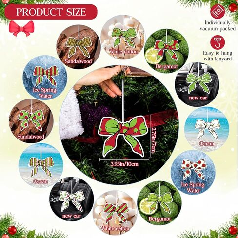 12 قطعة من معطرات هواء السيارة لعيد الميلاد باللون الأخضر الليموني مع عقدة على شكل فيونكة للسيارات معطرة للسيارات وحلي معلقة لتزيين شجرة عيد الميلاد وإكسسوارات السيارات الداخلية in Kuwait