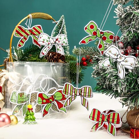 12 قطعة من معطرات هواء السيارة لعيد الميلاد باللون الأخضر الليموني مع عقدة على شكل فيونكة للسيارات معطرة للسيارات وحلي معلقة لتزيين شجرة عيد الميلاد وإكسسوارات السيارات الداخلية in Kuwait