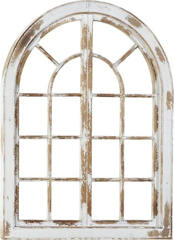 Deco 79 Wood Abstract Home Wall Decor Arched Vintage Window Pane Wall Sculpture with Brown Distressing, Wall Art 37" x 3" x 48", White in Saudi Arabia