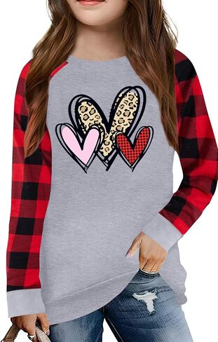 LAZYCHILD Kids Valentine Shirt Girls Valentines Day Shirts Heart Grpahic Long Sleeve Striped Tee Tops 5-14 Years in Kuwait
