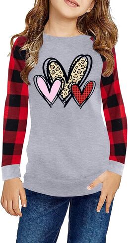LAZYCHILD Kids Valentine Shirt Girls Valentines Day Shirts Heart Grpahic Long Sleeve Striped Tee Tops 5-14 Years in Kuwait
