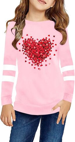 LAZYCHILD Kids Valentine Shirt Girls Valentines Day Shirts Heart Grpahic Long Sleeve Striped Tee Tops 5-14 Years in Kuwait