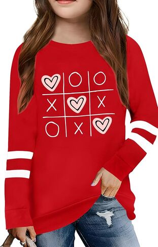 LAZYCHILD Kids Valentine Shirt Girls Valentines Day Shirts Heart Grpahic Long Sleeve Striped Tee Tops 5-14 Years in Kuwait
