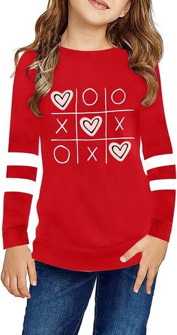 LAZYCHILD Kids Valentine Shirt Girls Valentines Day Shirts Heart Grpahic Long Sleeve Striped Tee Tops 5-14 Years in Kuwait