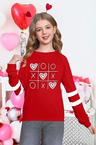 LAZYCHILD Kids Valentine Shirt Girls Valentines Day Shirts Heart Grpahic Long Sleeve Striped Tee Tops 5-14 Years in Kuwait