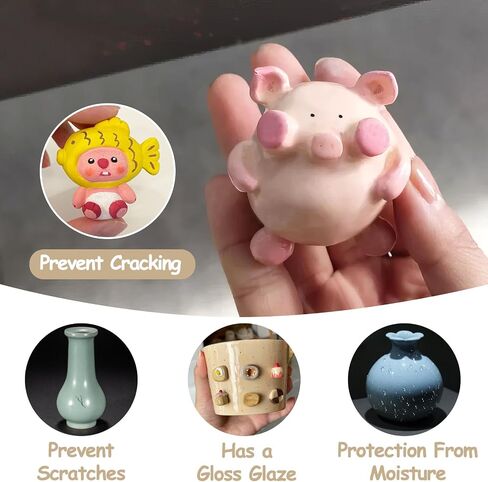 Air Dry Clay Glaze, Matte & Gloss Combo 100 ml Each with Brush, Clear Clay Varnish for Air Dry Clay Pottery, Use Clay Glaze Waterproof & Scratch Resistant, Design for Air Dry Clay in Saudi Arabia