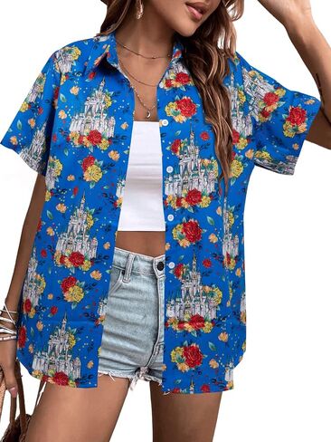 Magical Shirt for Women Magic Kingdom Tshirt Hawaiian Shirts Funny Castle Graphic Tee Family Holiday Vacation Button Up Tops in Saudi Arabia