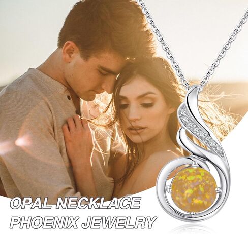 KINGWHYTE Opal Necklace 925 Sterling Silver Phoenix Princess Necklace, Opal Pendant for Women Birthstone Jewelry Birthday Gift for Her in Saudi Arabia