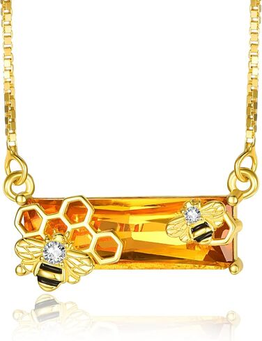 AENEAS Bee Necklace 18K Gold over 925 Sterling Silver Bumble Bee Pendant Necklace Citrine Crystal Jewelry Bee Gifts for Women Mom Wife in Saudi Arabia