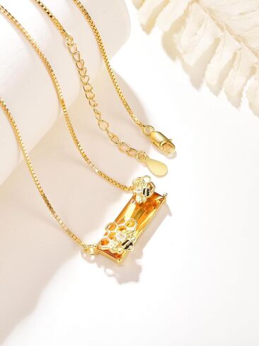 AENEAS Bee Necklace 18K Gold over 925 Sterling Silver Bumble Bee Pendant Necklace Citrine Crystal Jewelry Bee Gifts for Women Mom Wife in Saudi Arabia
