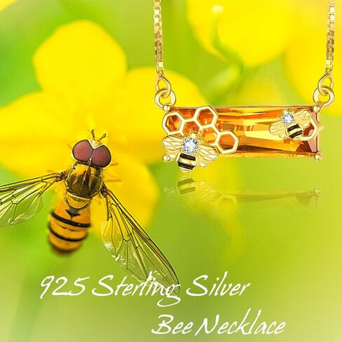 AENEAS Bee Necklace 18K Gold over 925 Sterling Silver Bumble Bee Pendant Necklace Citrine Crystal Jewelry Bee Gifts for Women Mom Wife in Saudi Arabia