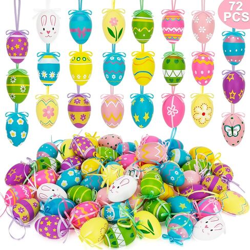 72PCS Easter Eggs Decorations, Easter Tree Hanging Ornaments Decor, 24 Kinds Rabbit Flower Plastic Easter Eggs with Tapes, Colorful Easter Eggs Bulk for Outdoor Indoor Egg Hunting Spring Activity in Saudi Arabia
