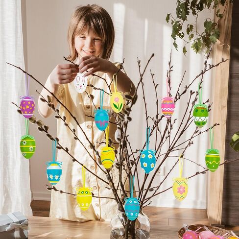 72 قطعة من زينة بيض عيد الفصح، زينة معلقة على شكل شجرة عيد الفصح، 24 نوعًا من بيض عيد الفصح البلاستيكي على شكل زهرة أرنب مع أشرطة، مجموعة بيض عيد الفصح الملون للاستخدام في الهواء الطلق وصيد البيض في الأماكن المغلقة وأنشطة الربيع in Kuwait