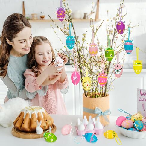 72 قطعة من زينة بيض عيد الفصح، زينة معلقة على شكل شجرة عيد الفصح، 24 نوعًا من بيض عيد الفصح البلاستيكي على شكل زهرة أرنب مع أشرطة، مجموعة بيض عيد الفصح الملون للاستخدام في الهواء الطلق وصيد البيض في الأماكن المغلقة وأنشطة الربيع in Kuwait