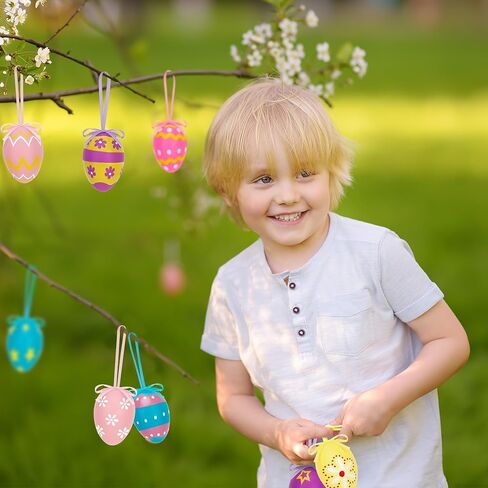 72 قطعة من زينة بيض عيد الفصح، زينة معلقة على شكل شجرة عيد الفصح، 24 نوعًا من بيض عيد الفصح البلاستيكي على شكل زهرة أرنب مع أشرطة، مجموعة بيض عيد الفصح الملون للاستخدام في الهواء الطلق وصيد البيض في الأماكن المغلقة وأنشطة الربيع in Kuwait