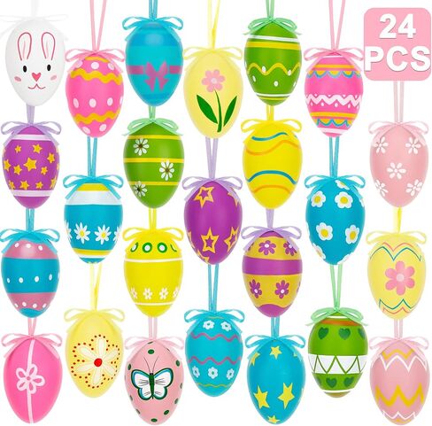 72PCS Easter Eggs Decorations, Easter Tree Hanging Ornaments Decor, 24 Kinds Rabbit Flower Plastic Easter Eggs with Tapes, Colorful Easter Eggs Bulk for Outdoor Indoor Egg Hunting Spring Activity in Saudi Arabia