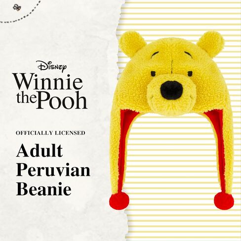 Disney Winnie The Pooh Beanie Hat, Faux Sherpa Fur Lined Winter Knit Cap with 3D Ears and Cuff, Yellow, One Size in Saudi Arabia