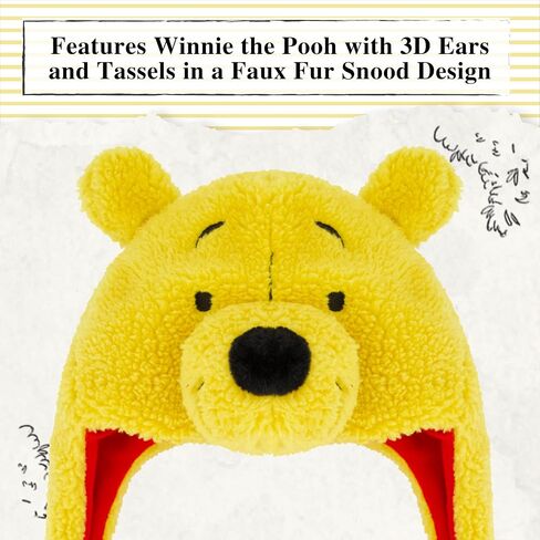 Disney Winnie The Pooh Beanie Hat, Faux Sherpa Fur Lined Winter Knit Cap with 3D Ears and Cuff, Yellow, One Size in Saudi Arabia