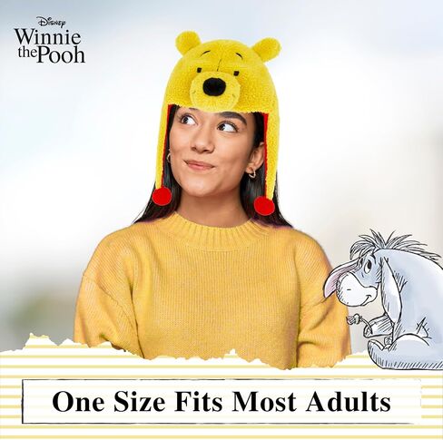 Disney Winnie The Pooh Beanie Hat, Faux Sherpa Fur Lined Winter Knit Cap with 3D Ears and Cuff, Yellow, One Size in Saudi Arabia
